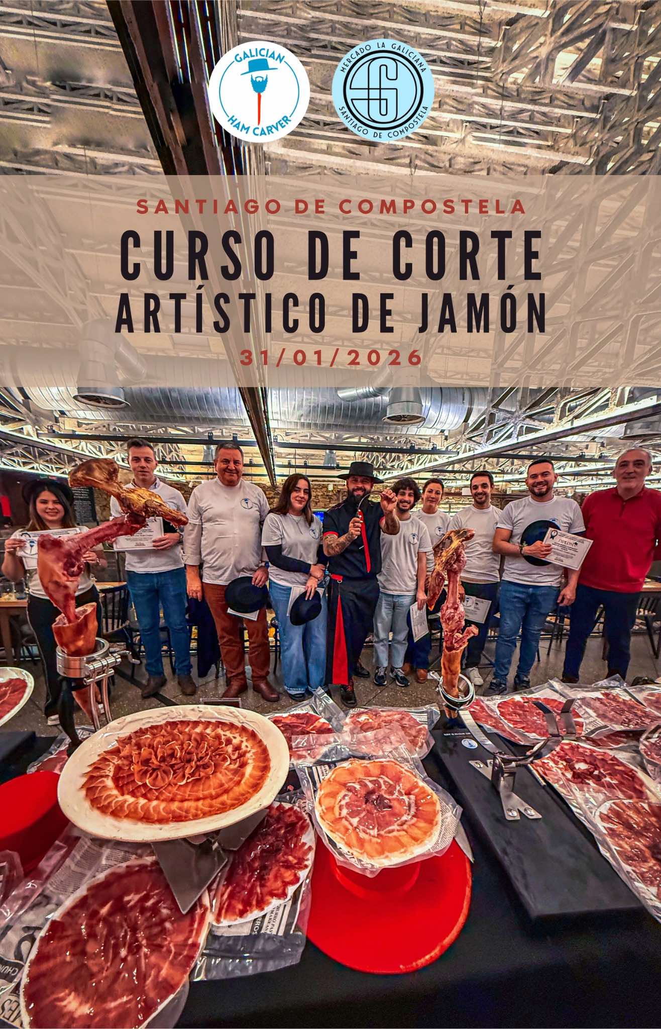 Curso de corte artístico de jamón en Santiago de Compostela – Gira 'El mejor cortador de jamón es el que más se divierte'