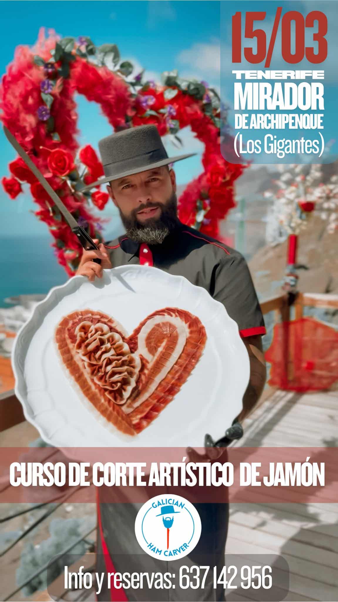 Curso de corte artístico de jamón en Tenerife Los Gigantes Mirador Archipenque – formación cortador de jamón Canarias
