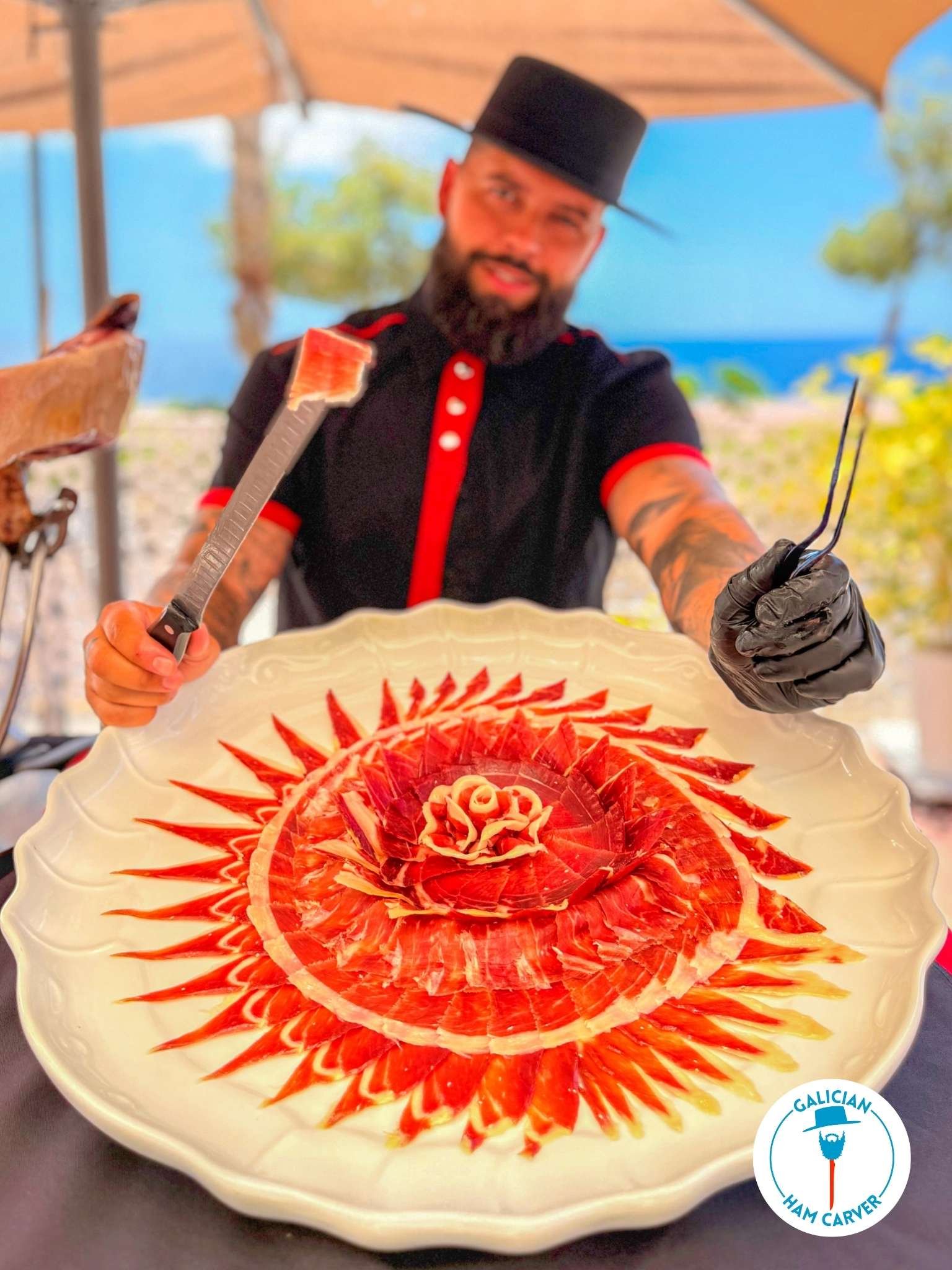 Cortador de jamón para bodas y eventos en Asturias Julio García Galician Ham Carver