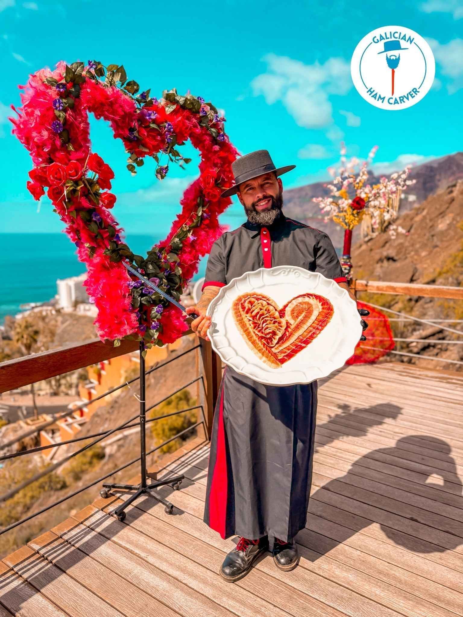 Cortador de jamón para bodas en América Corte artístico de jamón para bodas en América por Galician Ham Carver